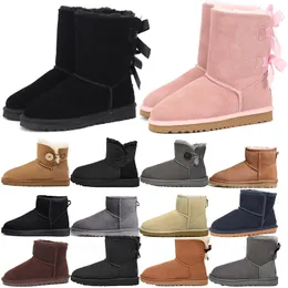 Designer Kvinnor Ugly Leather Boots Braid Comfy Booties Suede Sheepskin Short Mini Bow Khaki Black White Pink Navy Outdoor Sneakers Over The Kne Bottes Uggli Tasman