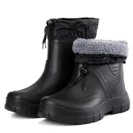 Botas de chuva inverno à prova de vento algodão botas de chuva homens luz quente tornozelo botas de chuva moda preto deslizamento em sapatos de chuva homens à prova dwaterproof água bota de trabalho 230920