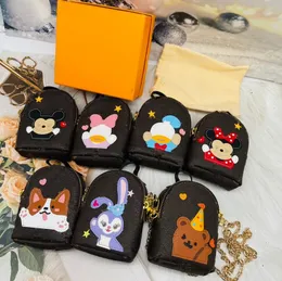 Designer Brand Women Coin Purses Brand Brown Letter Mini Ryggsäck Plånböcker Keychain Luxury Cartoon Animals Lagring Plånböcker Dog Bear Bain Purses med kedja