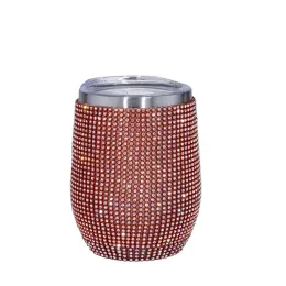12oz Bling Tumbler with Rhinestone Diamond Wine Tumbler Glasses Stainless Insulated Cup with Straw Glitter Vacuum Thermal JJ 9.21