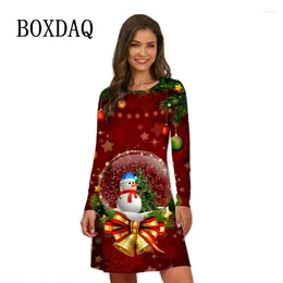 Casual Dresses Santa Claus Dress Women Christmas Style Snowflake Print Fashion Long Sleeve Loose Oversized Autumn Clothing