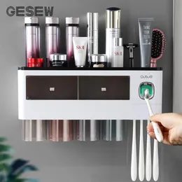 GESEW Toothbrush Holder For Bathroom Multifunction Household item Auto Toothpaste Squeezer Storage Shelves Bathroom Accessories LJ258f