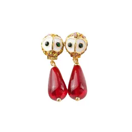 Cute Owl Enamel Ear Stud Crystal Pave with Red Water Drop Charm Earrings