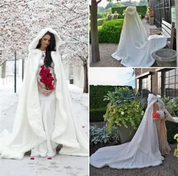 Outdoor Cape Cloak Winter Bridal Cloak Faux Fur Wedding Wraps Jackets Hooded For Winter Weddings Bridal Cloaks Wedding Guest Gowns2157390