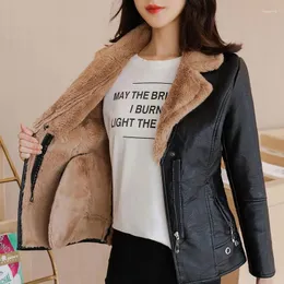 Frauen Leder Winter PU Jacke Frauen Kurze Blazer Mantel Fleece doppelseitigen Pelz Oberbekleidung Dame Dünne Anzug Tops Jacken