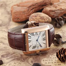 2019 Fashion top brand Rose Gold Watches tank W5200027 Square dial Leather strap 41mm Luxury Mechanical automatic Watch s239k