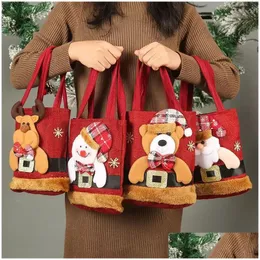 Juldekorationer Santa Claus Snowman Deer Gift Bag Childrens Candy Handbag Merry Decor Handpaket Nytt år Drop Delivery Home G DHXDN