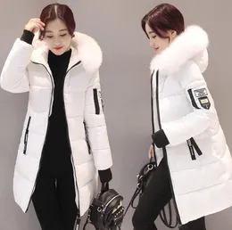 Moda feminina parkas inverno senhoras casual casacos longos com capuz gola de pele jaquetas de algodão casaco quente outwear