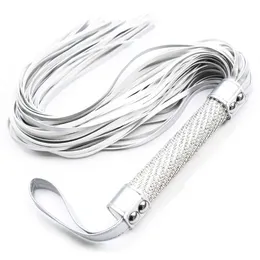 Piskar Crops 55 cm Silvery White Pu Leather Horse Whip Horse Training Whips Pu Leather Covered Crystal Handle Whip 230921