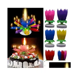 Dekoracja imprezy muzyczna świeca magiczna magiczna lotos kwiat świece kwiatowe obrotowy spin-candle 14 małych świec 2layers ciasto dh6nx