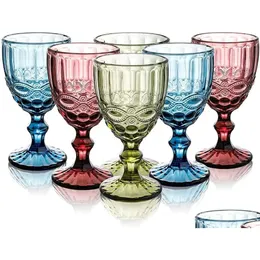 Vinglasögon vintage cocktail glas koppar gyllene kant mti färgat glaspart