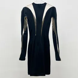 Женское сетчатое лоскутное платье с длинными рукавами, зимне-осеннее платье, высокое качество, сексуальное тонкое вечерние мини-платье, наряд на молнии