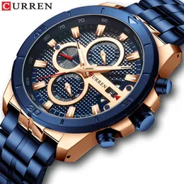 Curren New Watches Mens Luxury Brand Chronograph Sport Watch for Men Wuristwatch with Stainless Steel Band Casual BusinessClock225H