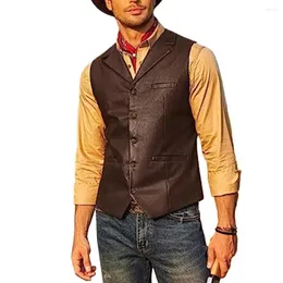 Men's Vests Vintage V-Neck Farmer Stylish Suit Coat Lapel Slim Fit Business Casual Waistcoat Vest Male Clothing
