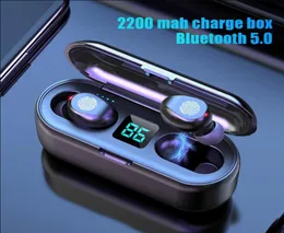 auricolare wireless tws bluetooth v5 0 cuffia stereo wireless display a led con auricolare power bank da 2000 mAh con microfono drop8632999130