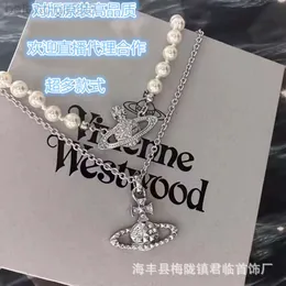 Designer Fashion Viviene Westwoods Empress Dowager Xi Riveted Saturn Necklace Versatile 3d Planet Full Diamond Overlap Wearing Chain Strips Essential Fashion Sty