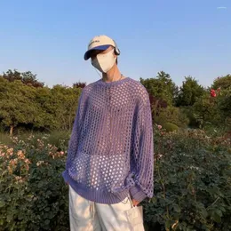 Men's Sweaters In Mesh Knit Sweater With Holes Chic Men Spring Autumn Long Sleeve Tops Oversized Casual Loose Jumper Male Korean Clothes