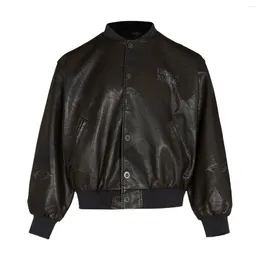 Men's Jackets LACIBLE Vintage Washed Solid Leather Jacket 2023 Design Casual Coat Autumn Winter Outdoor Streetwear Men Women