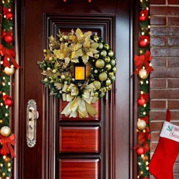Christmas Decorations 1pc LED Artificial Christmas Wreath decorative front door Garland Ornament Red Guirnalda Navidad Decorations for Front Door Wall HKD230921
