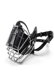 Black Large Medium Dog Muzzle Metal Wire Basket Leather Antibite Masks Mouth Cover Bark Chew Muzzle Pet Breathable Safety Mask 2019856233