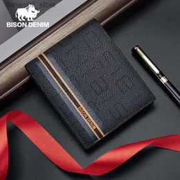 Geldklammern BISON DENIM Neues Design Kurze Männer Brieftaschen Luxus Echtes Leder Kartenhalter Münzfach Hohe Qualität Geschenk Für Ehemann Vater Q230921