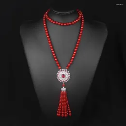 Chains Natural Red Agate Necklace Zircon Inlaid With Sunflower Ruby Crystal Women's Long Sweater Chain
