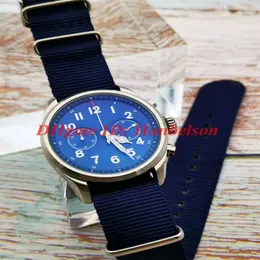 1858 Japão Quartz Chronogrph Mens Watch Caixa de aço inoxidável Tecido pulseira de nylon Cronômetro Mostrador azul Gents Novo relógio de pulso U0114086222d