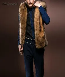 Цельнокоричневые пальто из искусственного меха для мужчин 2017, зимняя меховая жилетка, куртка большого размера, теплая верхняя одежда без рукавов, мужская шуба с капюшоном, пальто 4272277