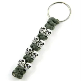 Skull Paracord Keychain - Black army green Snake Knot Skull Paracord Key Chain- Key Chain228U