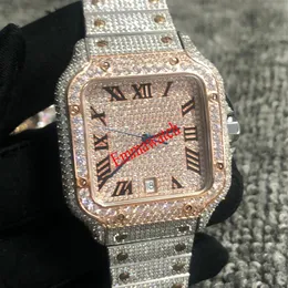 Rose Gold Mixed Silver Cubic Zirconia Diamonds Watch Roman Siffror Luxury Missfox Square Mechanical Men Full Iced Out Watches Cub245x