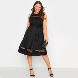 Plus storlek klänningar storlek elegant ärmlös sommarfest dres mesh panel svart aftonklänning stor passform och flare aline midi 230920