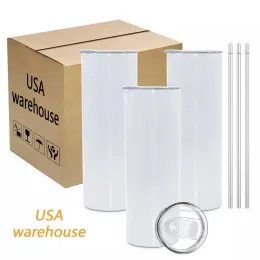 USA Warehouse 20 oz Stainless Steel Heat Transfer Printing Tumbler Vacuum Insulated 20oz Straight Sublimation Car Mugs Keep Iced And Cold 921
