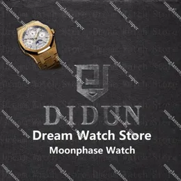 DIDUN Mens Watches Top Automatic Gear S3 Gold Watch Waterproof Moonphase Wristwatch Stainless Steel Bracelet234H