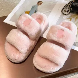 Designers Fur Slides Triomphe In Shearling Women Winter House Slippers Warm Furry Sandals Luxury Slider Rubber Sole Shoes With Box NO482