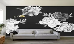 Black And White Watercolor Peony Rose Flowers Wall Sticker Home Decor Living Room Kids Room Wall Decal Flowers Decoration 2205234298897
