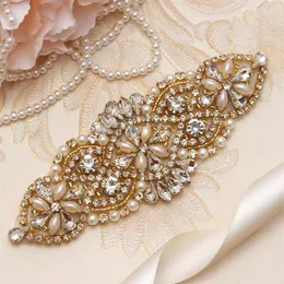 MissRDress Bridal Dress Sash Belt Gold Crystal Rhinestones Pearls Wedding Belt And Sash For Women Dresses YS848316R