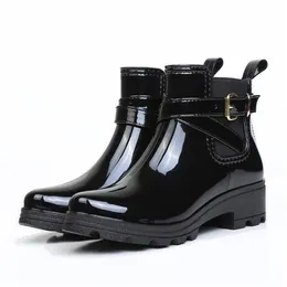 Rain Boots Rain Boots Women Leather Pu Ankle Bootie Waterproof Rubber Walking Shoes Girls Fashion Ladies Winter Shoes for Outdoor Rainy Day 230920