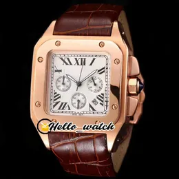 42mm 100 W20090x8 W20091x7 Watches White Dial Miyota Quartz Chronograph Mens Watch Rose Gold Case Stopwatch Brown Leather Strap Hi201h