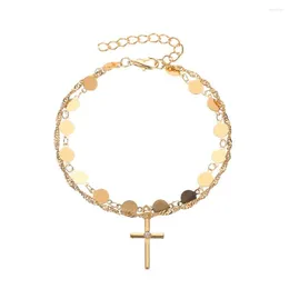 Link pulseiras dupla camada corrente cruz charme pulseira para mulheres jóias festa de casamento menina jóias presente e800