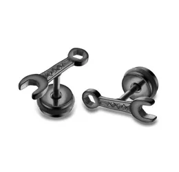 Black Wrench Stud Earrings in Stainless Steel Hip Hop Earrings Uniqe Tool Jewelry Funny Studs Earrings for Men1561724