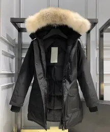 Дизайнерский женский пуховик канадского модного бренда, длинное пальто из гуся с большим карманом и меховым воротником, термотоп, женский осенне-зимний большой ветрозащитный костюм для пар
