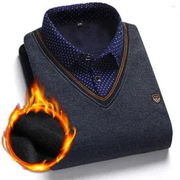 Herrtröjor 2024 Autumn Winter Wool Shirt-Neck Knit tröja överdimensionerad mode dot solid förtjockad varma manliga tröjor män kläder