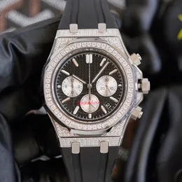 Orologio da uomo con diamanti, movimento meccanico al quarzo con diamanti, orologio da 42 mm, impermeabile, moda, affari, orologi da polso di lusso