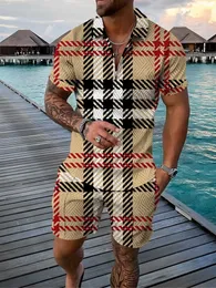 Мужские спортивные костюмы Летние мужские рубашки поло Комплект спортивного костюма Винтажный наряд Гавайи 2 шт. Повседневный деловой костюм Мода с отложным воротником на молнии Одежда T230921