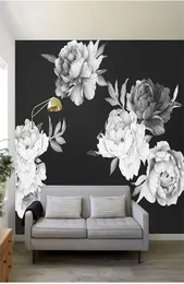 Black And White Watercolor Peony Rose Flowers Wall Sticker Home Decor Living Room Kids Room Wall Decal Flowers Decoration 2205236404804