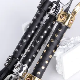Whips Crops 85CM High Quality PU Leather Punk Rivet Handle Horse Whip HorseRiding Equestrian Training Whip for Cosplay 230921
