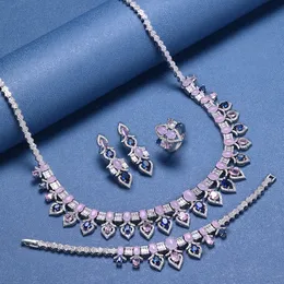 Bröllop smyckesuppsättningar 2023 turkos kubik zirkonia förenade arabemiraten dubai kvinnor s set nigeria afrika halsband örhänge 230921