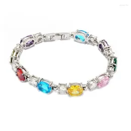 Link Bracelets Fleure Esme Cute Luxury Women With Charms Drop Pink Red Purple Blue Peridot Cubic Zirconia Rhodium Plated R663