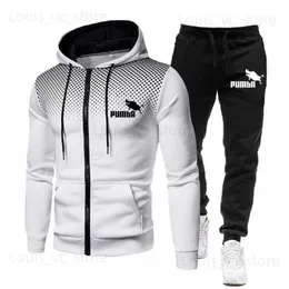 Tute da uomo Autunno Tuta da uomo Tuta con cerniera Felpa con cappuccio + Pantaloni Set da 2 pezzi Abbigliamento da uomo Jogging Set sportivo Casual Fitness Palestra Abbigliamento sportivo 2023 T230921