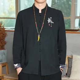 Męskie koszule 2023 MĘŻCZYZN Tradycyjne Tai Chi Cotton Linen Tang Suit Mundurowa koszula i bluzki haftowane w stylu chińskim